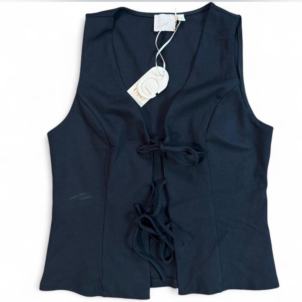 NWT GLG Good luck gem Black‎ Tie Up Vest Top, Large